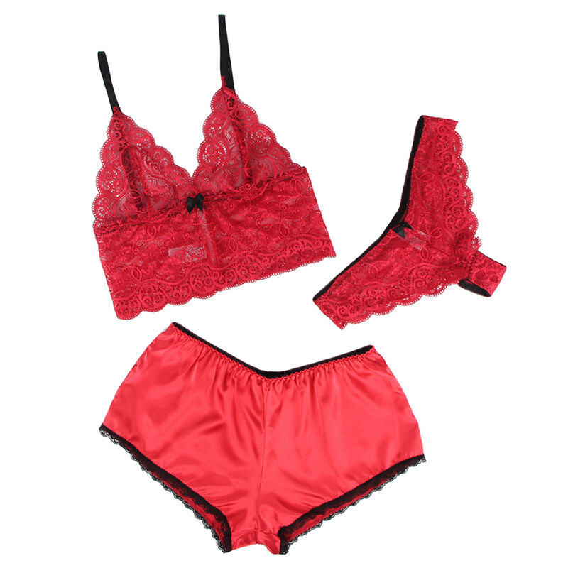 Camisola de seda e renda vermelha com cueca — SUBBLIME SETS