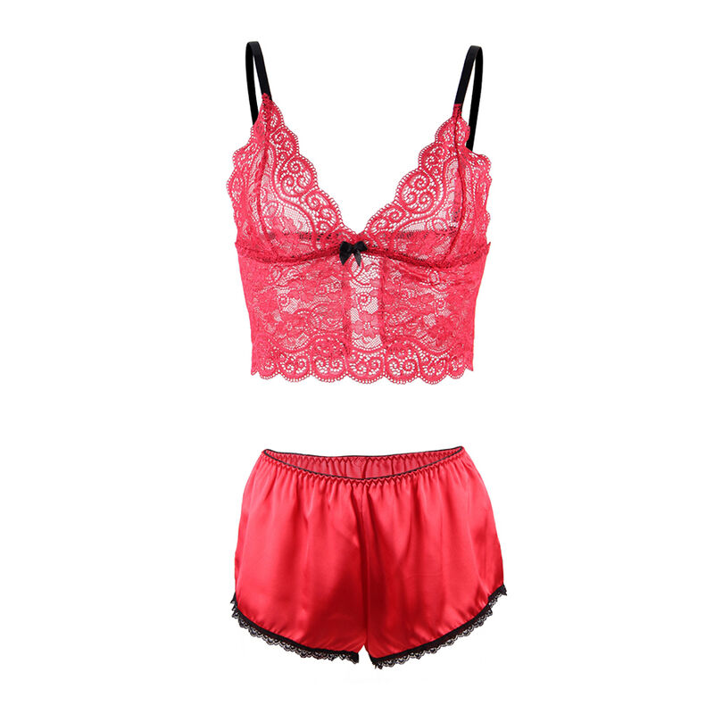 Camisola de seda e renda vermelha com cueca — SUBBLIME SETS