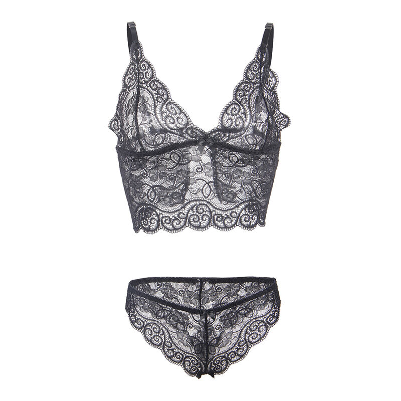 Seiden-Nachthemd-Set mit schwarzer Spitze und Slip — SUBBLIME SETS