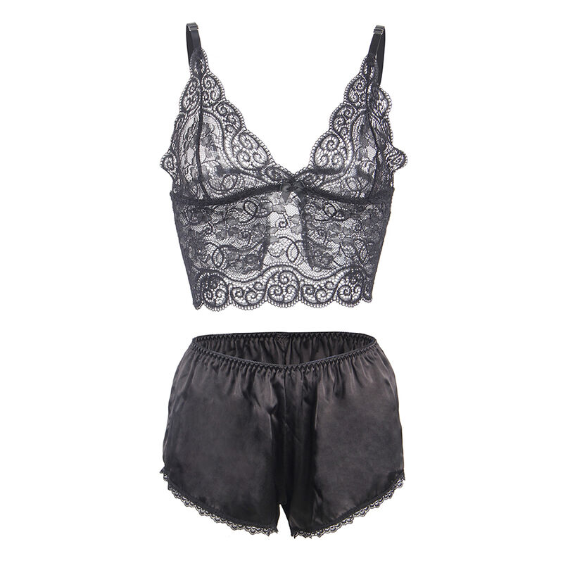 Ensemble nuisette et culotte en soie et dentelle noire — SUBBLIME SETS