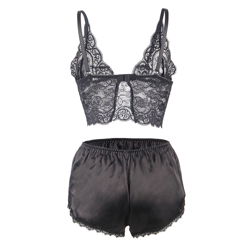 Ensemble nuisette et culotte en soie et dentelle noire — SUBBLIME SETS