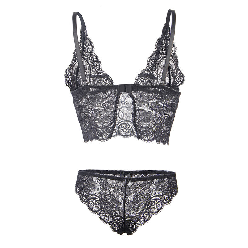Ensemble nuisette et culotte en soie et dentelle noire — SUBBLIME SETS