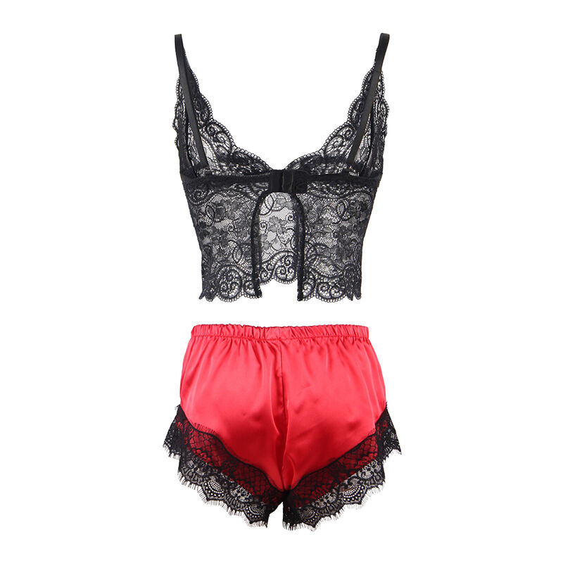 Conjunto de camisón de seda y pantalón de encaje negro y rojo — SUBBLIME SETS