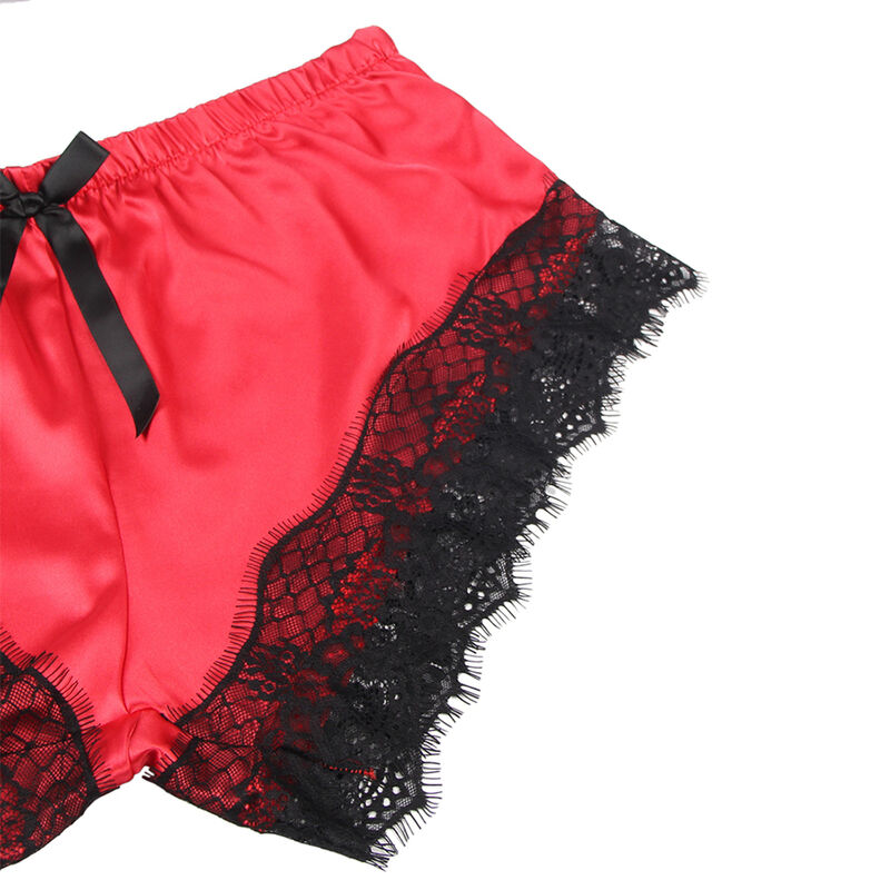 Ensemble chemise de nuit en soie et pantalon en dentelle noir/rouge — SUBBLIME SETS