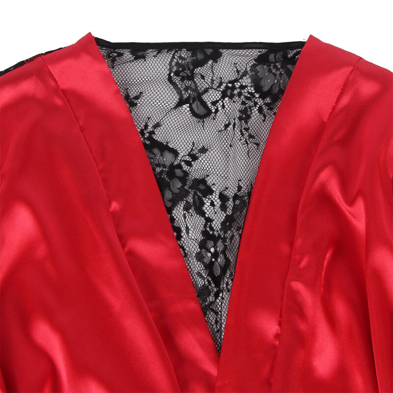 Caraco dos transparent en dentelle et string rouge et noir — SUBBLIME SETS