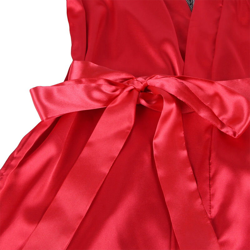 Caraco dos transparent en dentelle et string rouge et noir — SUBBLIME SETS