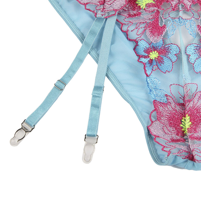 Ensemble lingerie porte-jarretelles motif floral bleu — SUBBLIME SETS