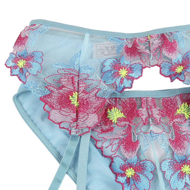 Ensemble lingerie porte-jarretelles motif floral bleu — SUBBLIME SETS