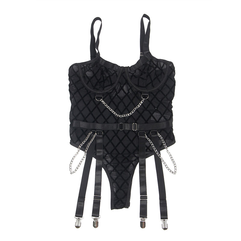 Body avec chaînes et porte-jarretelles noir — SUBBLIME BODIES