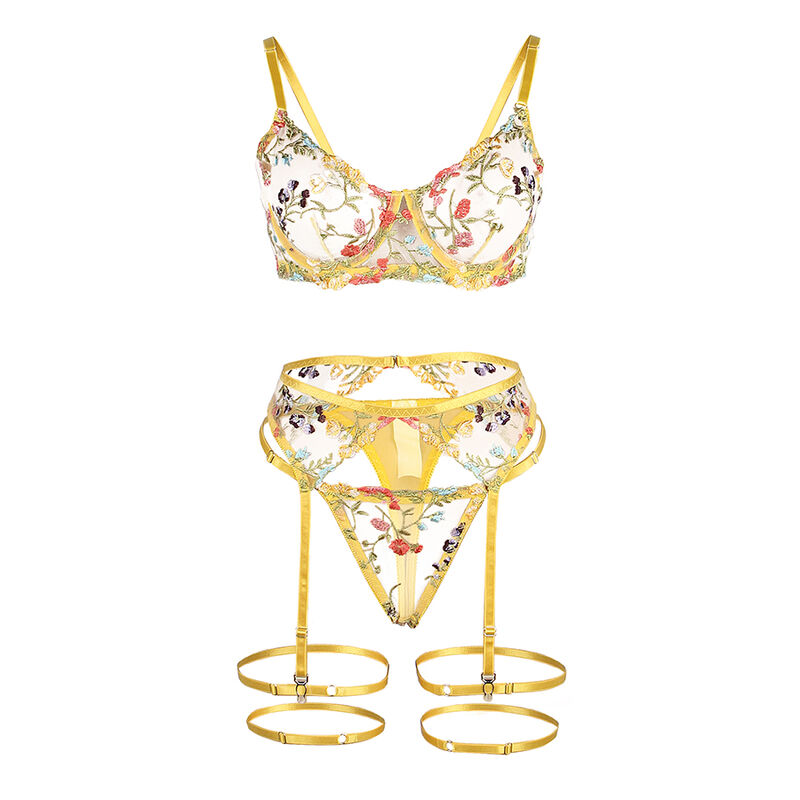 Ensemble lingerie motif floral jaune — SUBBLIME SETS