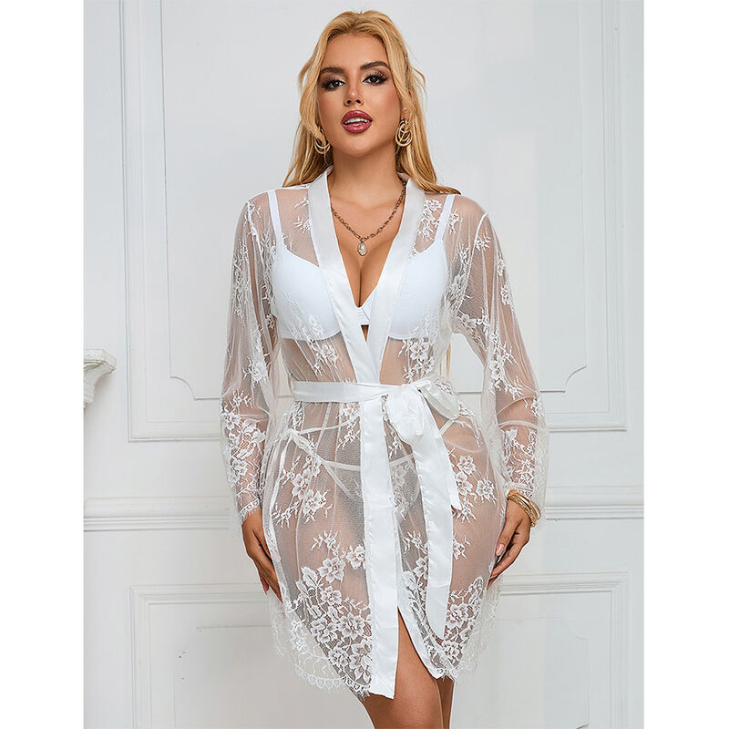 Camicia da notte a maniche lunghe con motivo floreale bianco — SUBBLIME BABYDOLLS