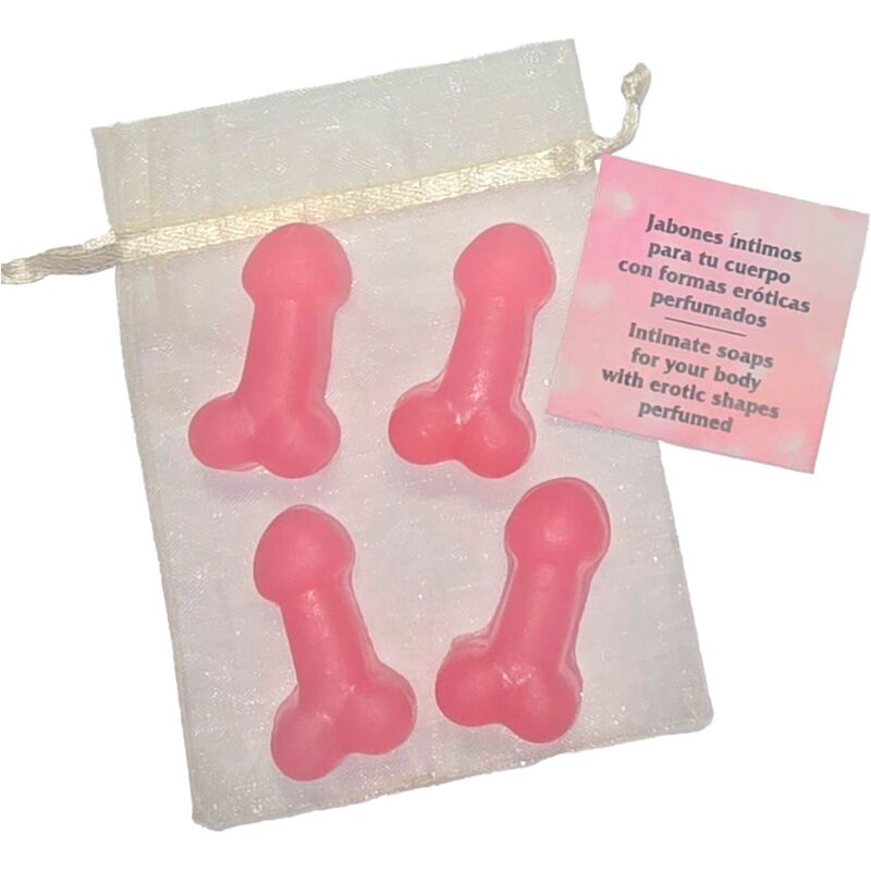 Coffret de 4 mini savons parfumés en forme de pénis rose — DIABLO PICANTE