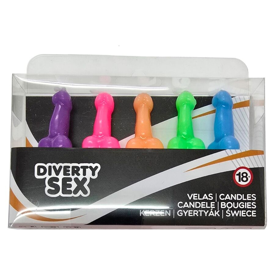 Coffret de 5 bougies fantaisie en forme de pénis colorées — DIABLO PICANTE