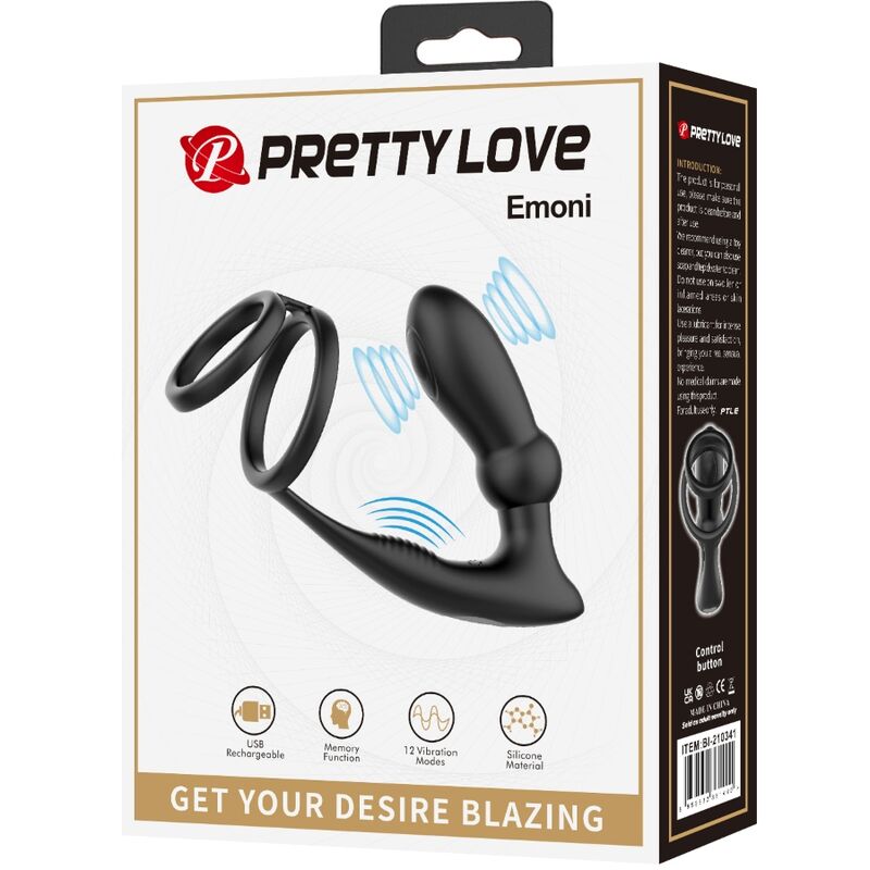 Anneau pénien avec plug anal vibrant Emoni — PRETTY LOVE