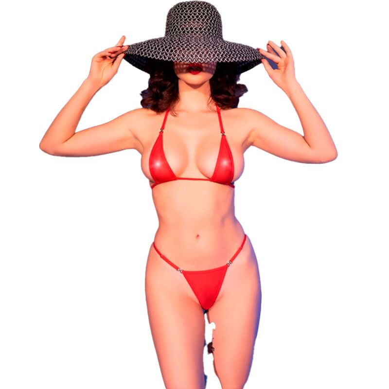 Bikini micro en tulle rouge à strass — CHILIROSE SUMMER