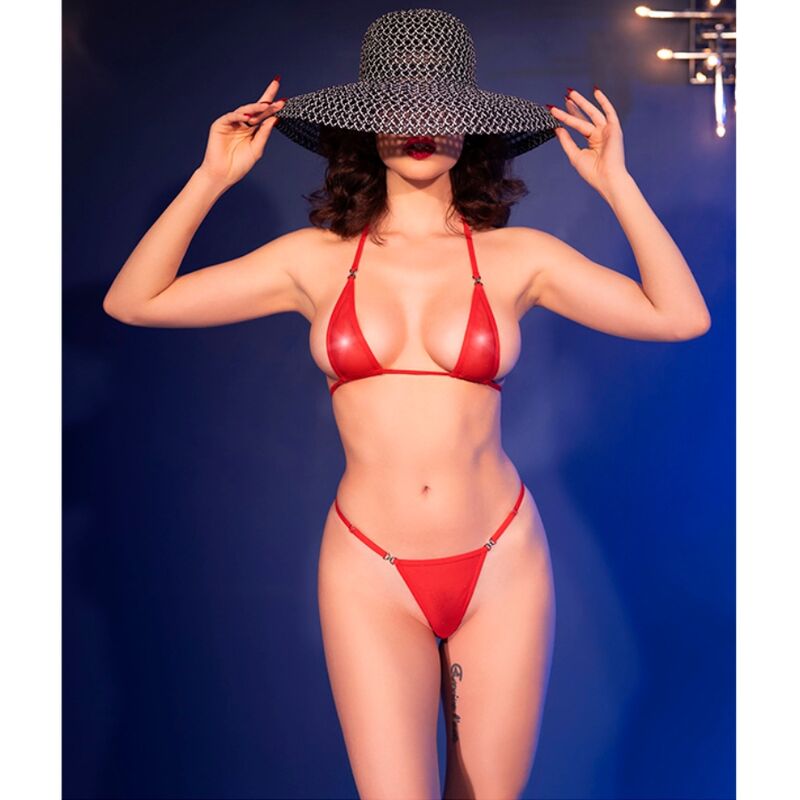 Bikini micro en tulle rouge à strass — CHILIROSE SUMMER