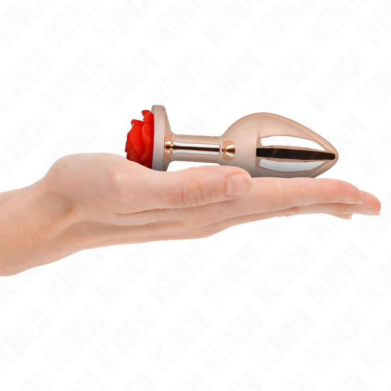 Plug anal en métal or rose avec rose rouge — KINK PLEASURE PLUGS
