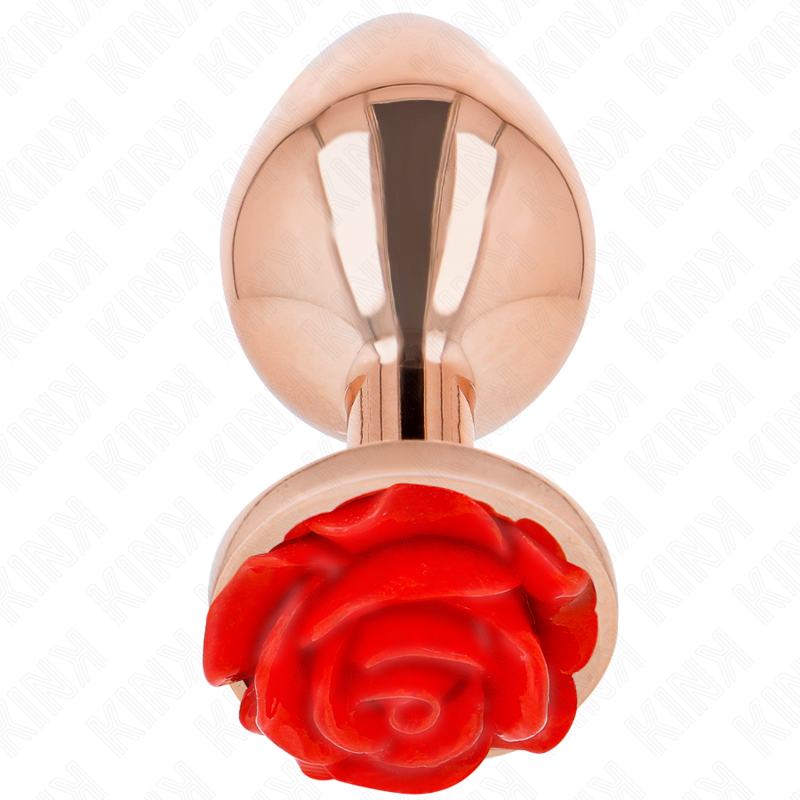 Plug anal en métal or rose avec rose rouge — KINK PLEASURE PLUGS
