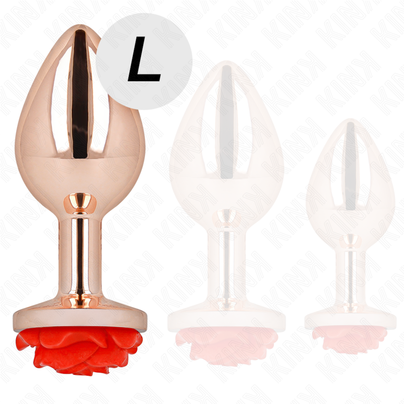 Plug anal en métal or rose avec rose rouge — KINK PLEASURE PLUGS