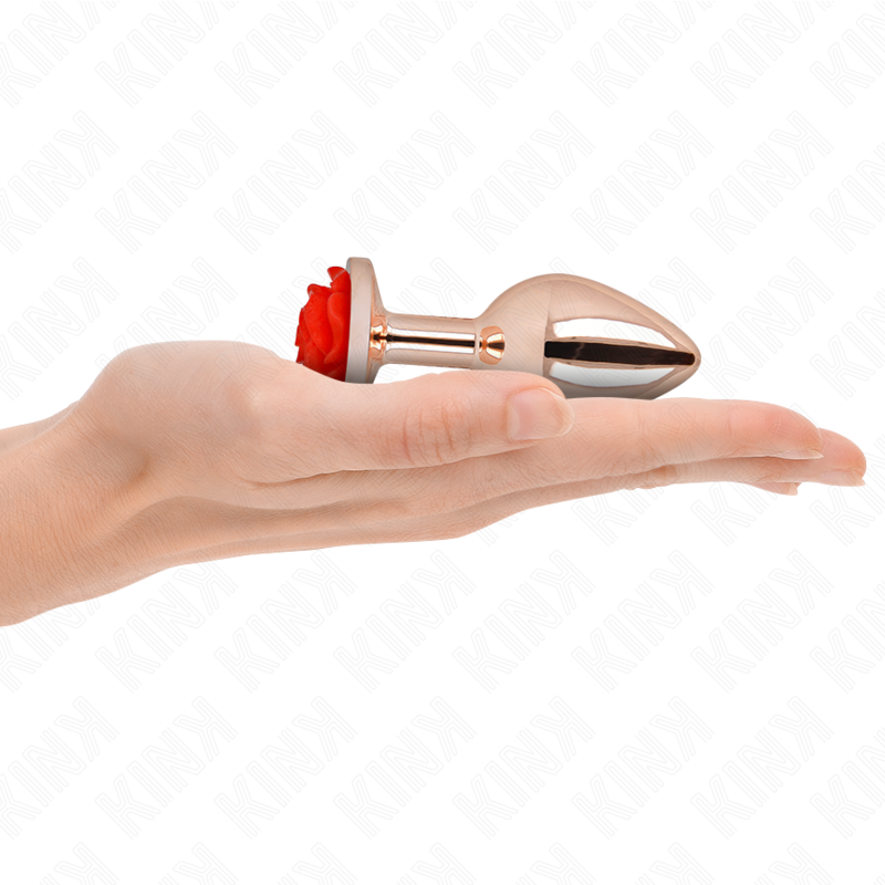 Plug anal en métal or rose avec rose rouge — KINK PLEASURE PLUGS