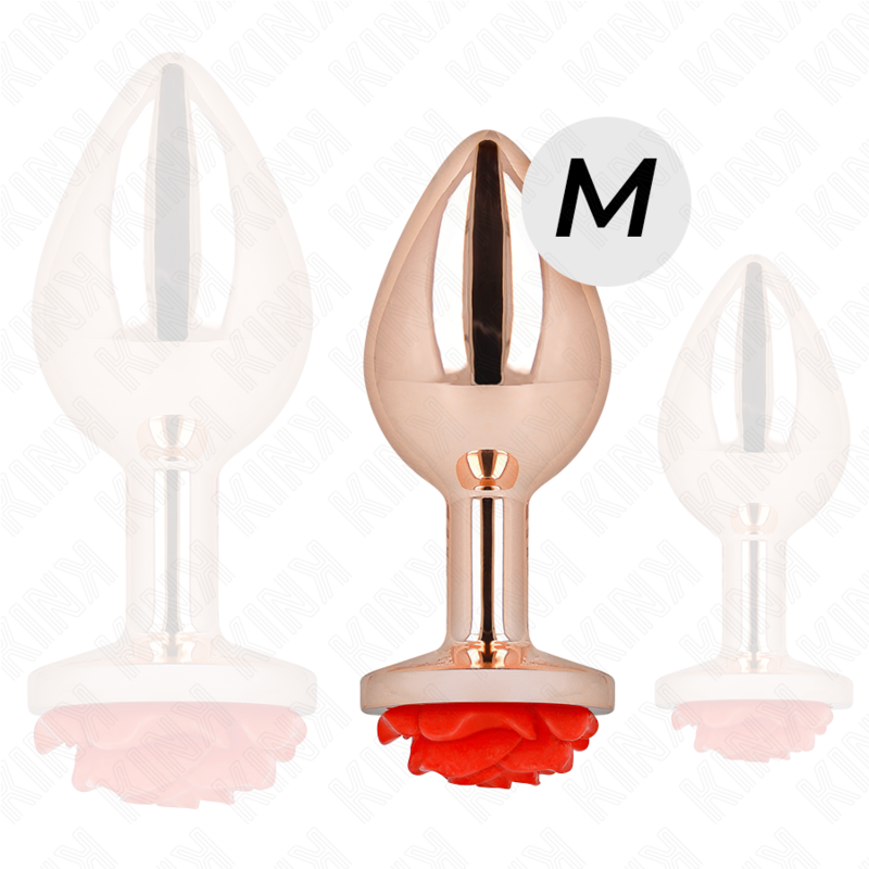 Plug anal en métal or rose avec rose rouge — KINK PLEASURE PLUGS