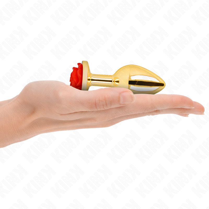 Plug anal métallique orné d'une rose rouge — KINK PLEASURE PLUGS