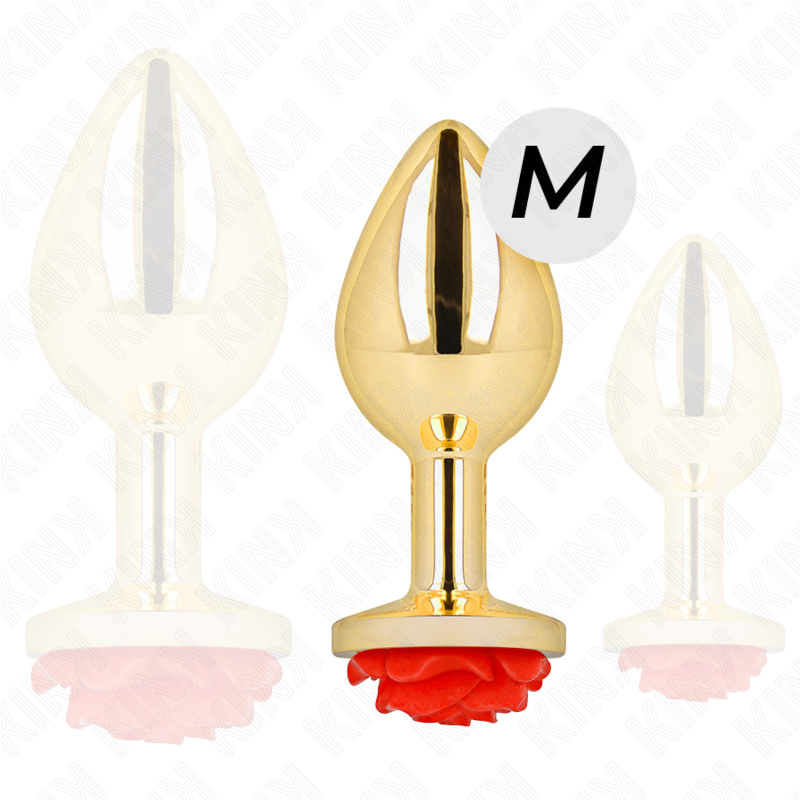 Plug anal métallique orné d'une rose rouge — KINK PLEASURE PLUGS