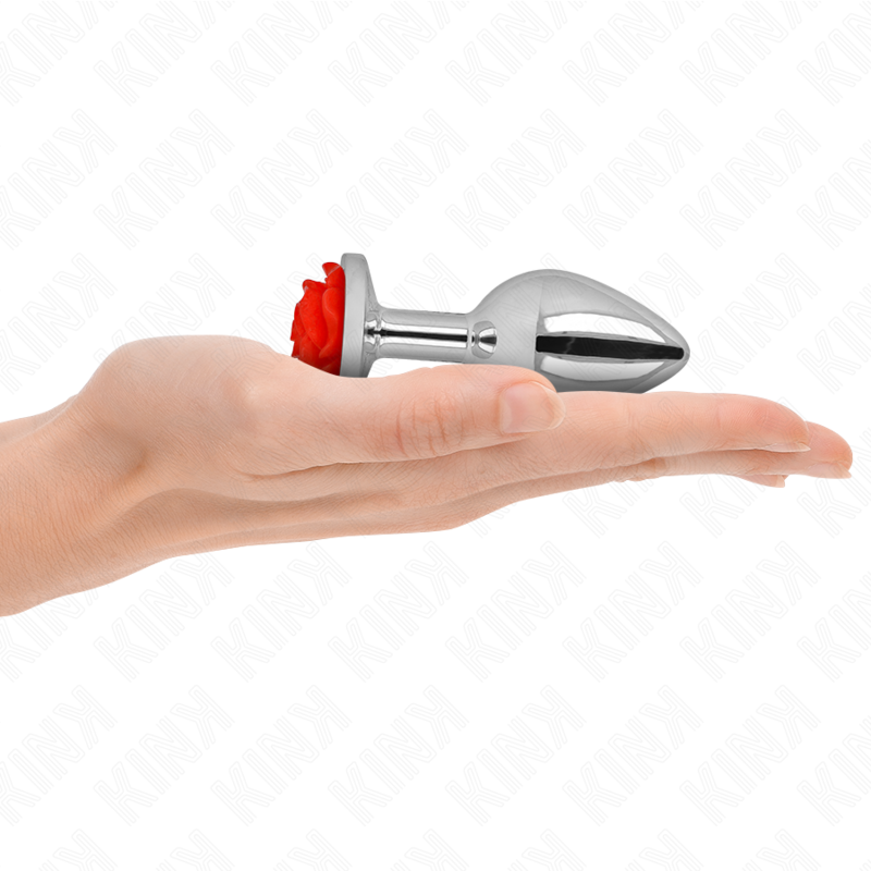 Plug anal métallique orné d'une rose rouge — KINK PLEASURE PLUGS