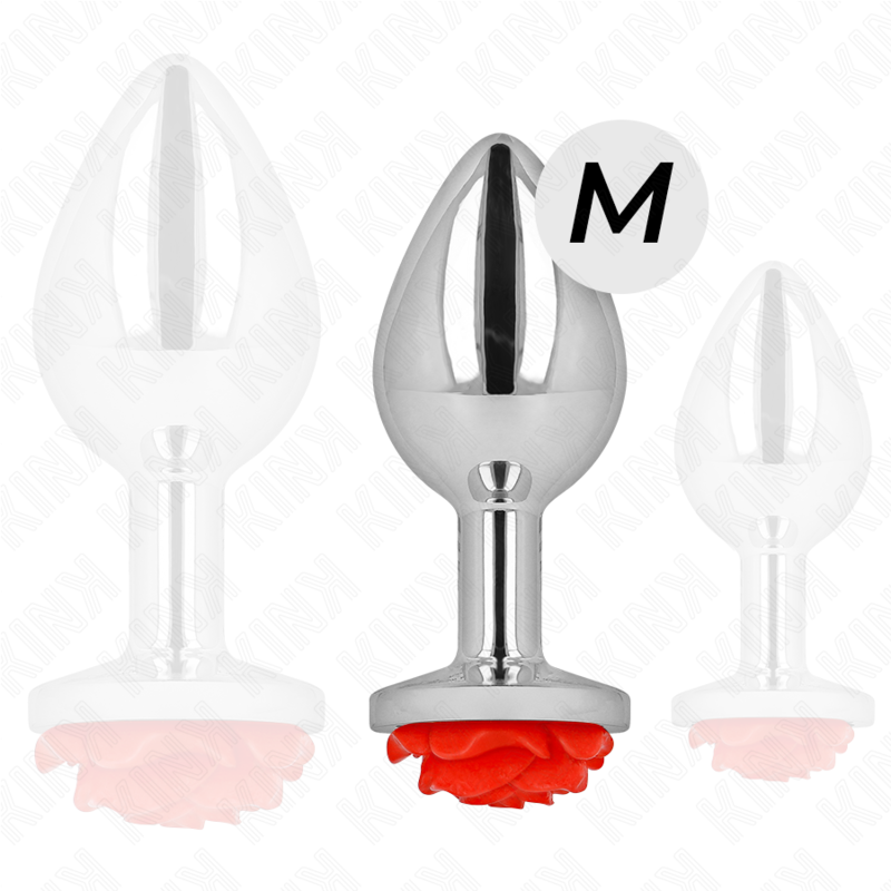 Plug anal métallique orné d'une rose rouge — KINK PLEASURE PLUGS