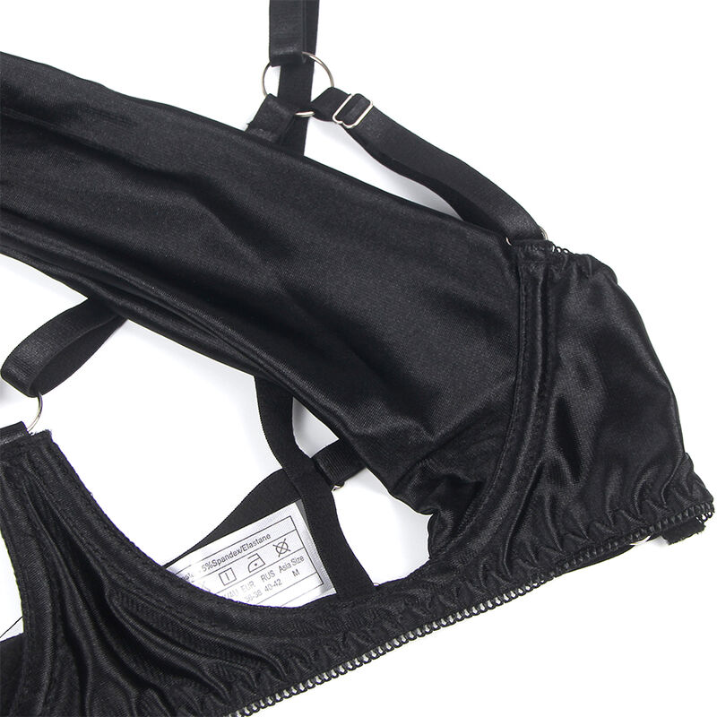 Ensemble soutien-gorge, string et porte-jarretelles avec nœud noir — SUBBLIME SETS