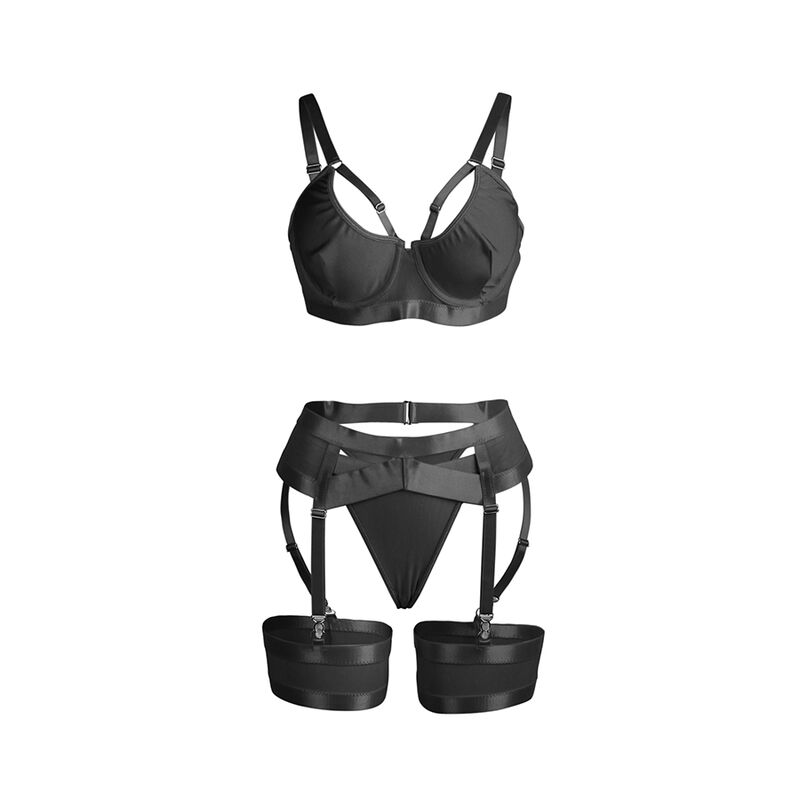Ensemble soutien-gorge et porte-jarretelles bondage noir — SUBBLIME SETS