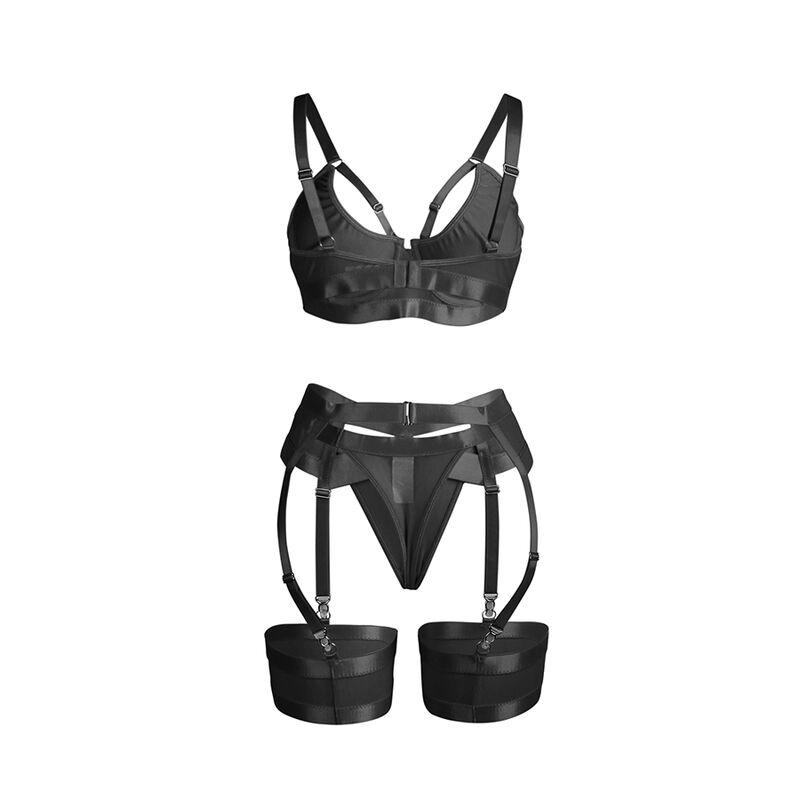 Ensemble soutien-gorge bondage noir avec jarretelle — SUBBLIME SETS