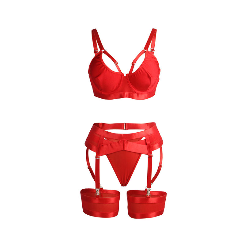 Ensemble soutien-gorge et porte-jarretelles bondage rouge — SUBBLIME SETS