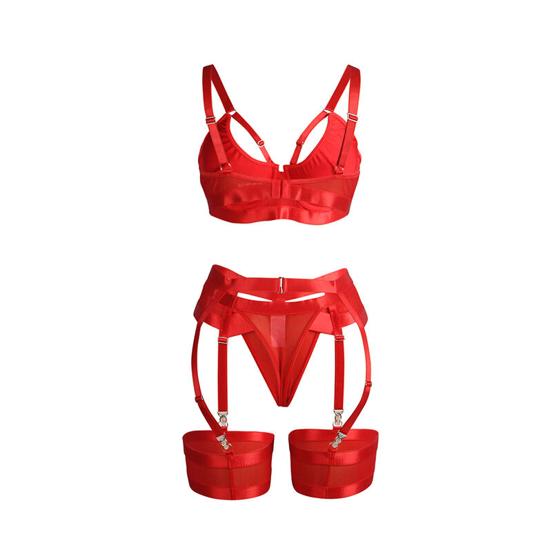 Ensemble soutien-gorge et porte-jarretelles bondage rouge — SUBBLIME SETS