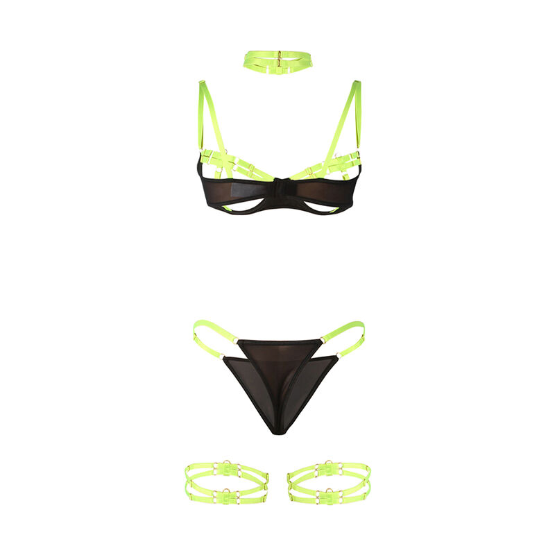 Ensemble soutien-gorge avec collier et détails de jambes vert fluorescent — SUBBLIME SETS