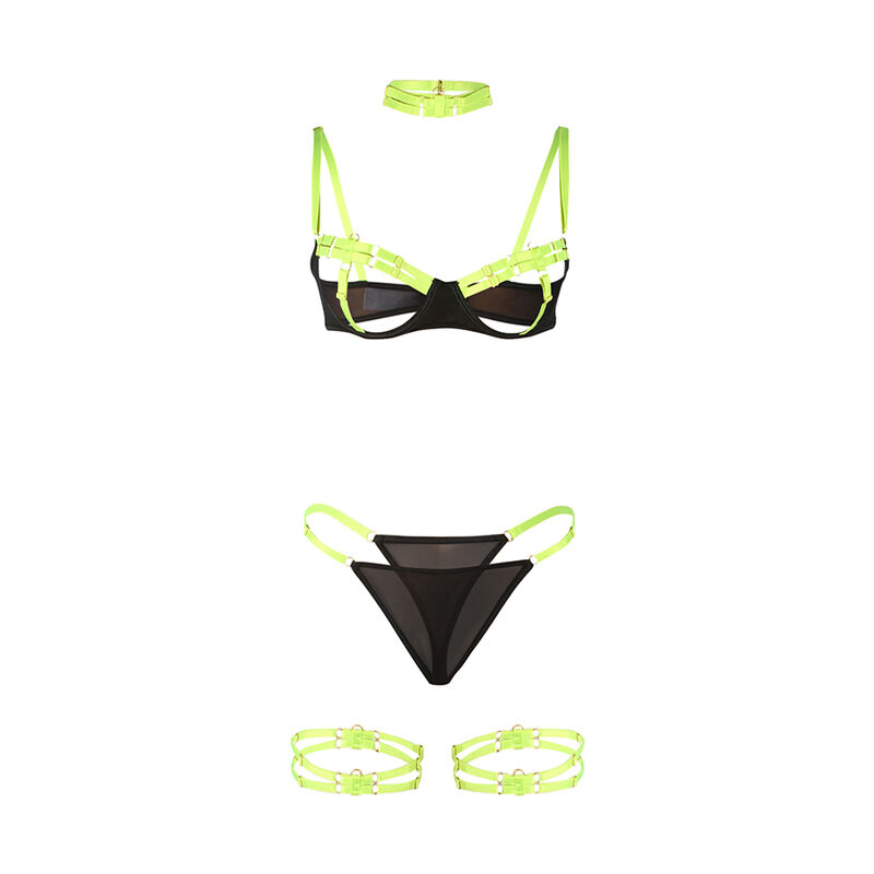 Ensemble soutien-gorge avec collier et détails de jambes vert fluorescent — SUBBLIME SETS