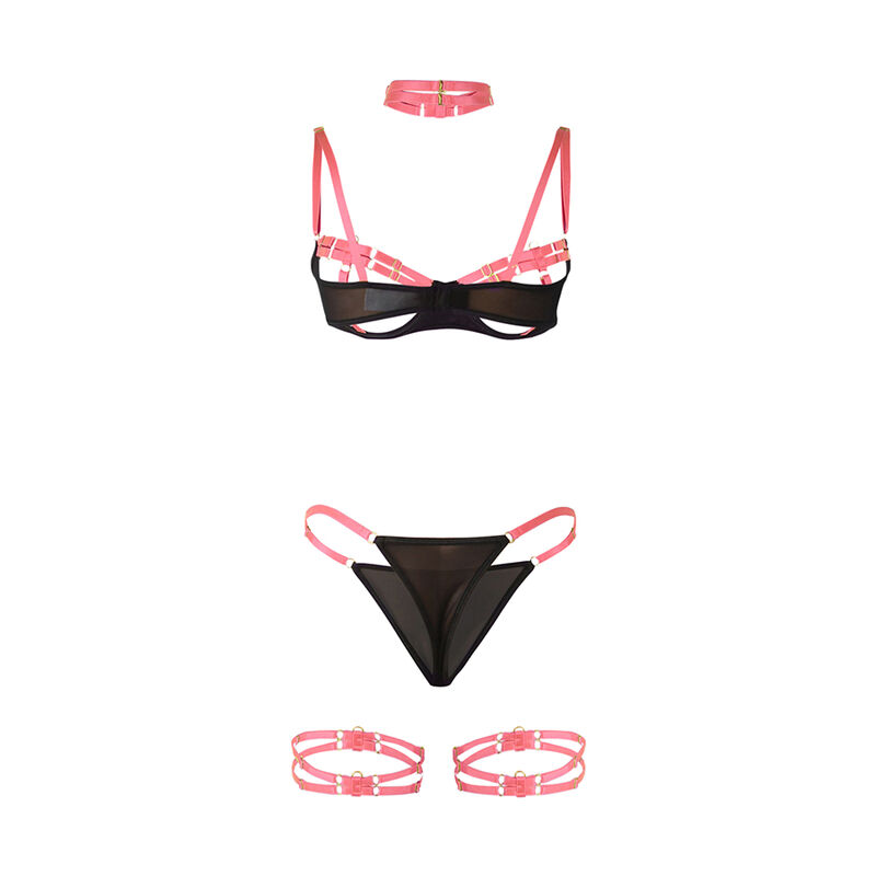 Ensemble lingerie rose à découpes et collier — SUBBLIME SETS