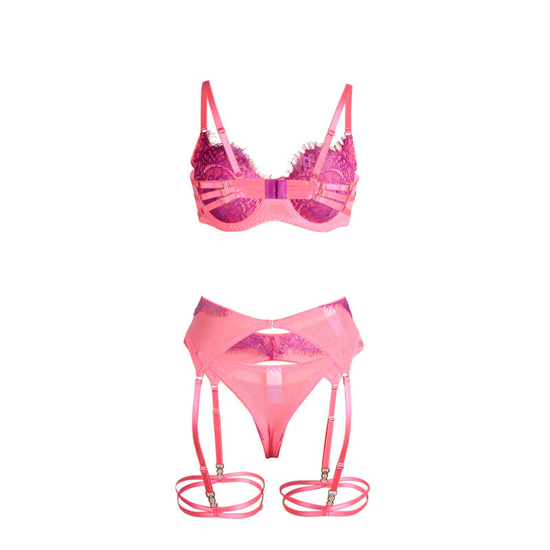 Conjunto sutiã e ligas de renda rosa — SUBBLIME SETS