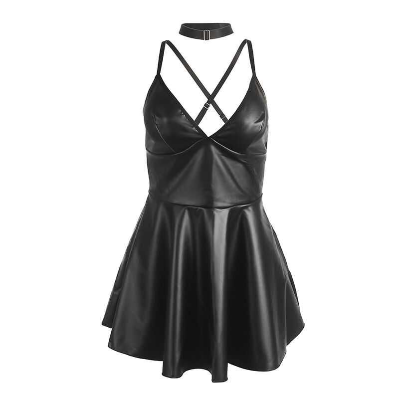 Robe à bretelles en cuir noir — SUBBLIME DRESSES