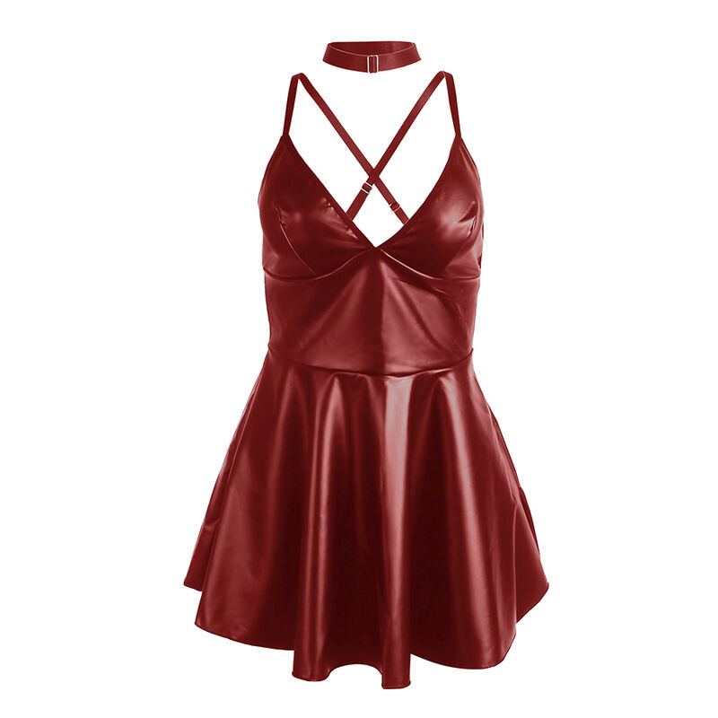 Robe à bretelles en cuir bordeaux — SUBBLIME DRESSES