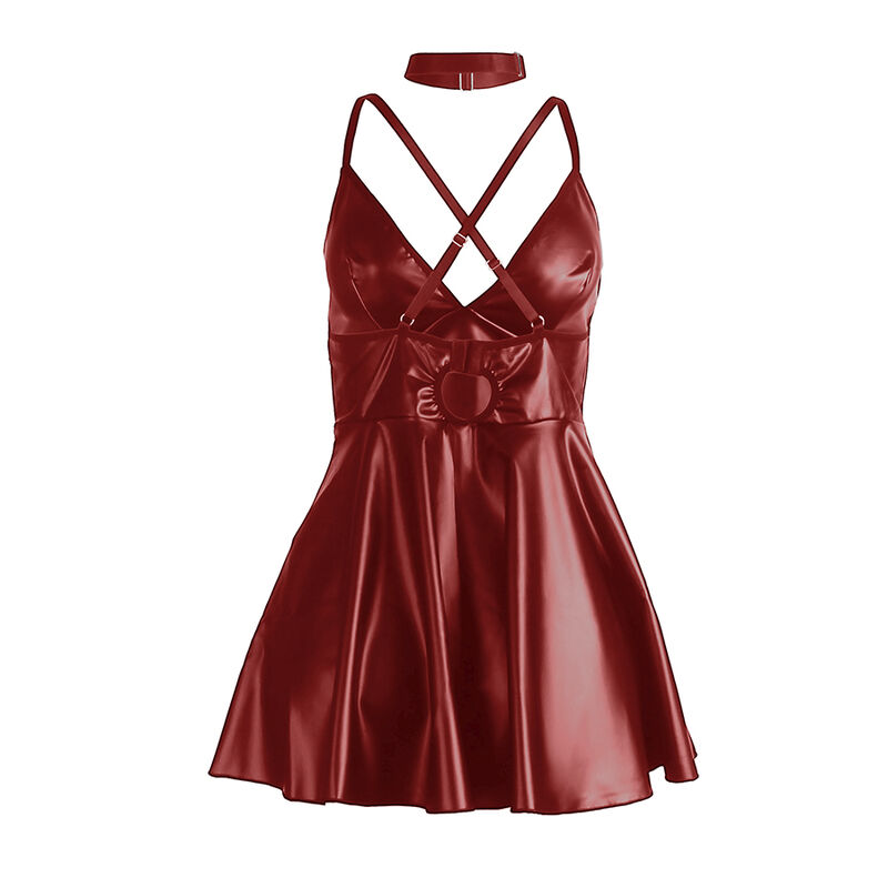 Robe à bretelles en cuir bordeaux — SUBBLIME DRESSES