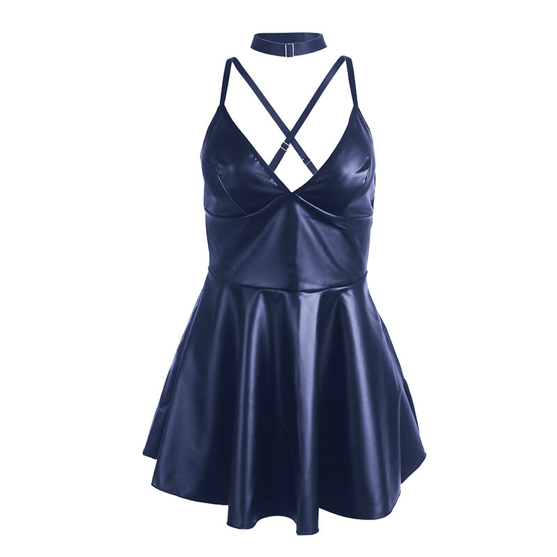 Chemise de nuit à bretelles en cuir bleu — SUBBLIME DRESSES