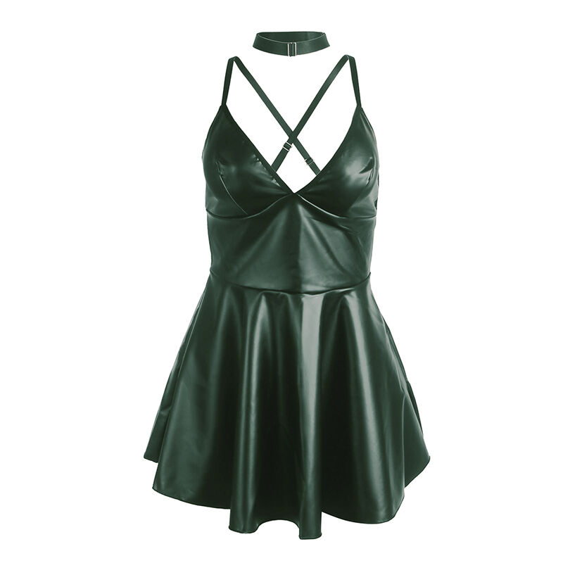 Robe à bretelles en cuir vert — SUBBLIME DRESSES
