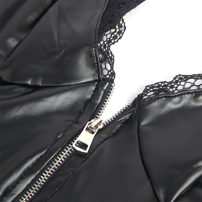 Body en dentelle et cuir avec fermeture éclair et porte-jarretelles — SUBBLIME BODIES