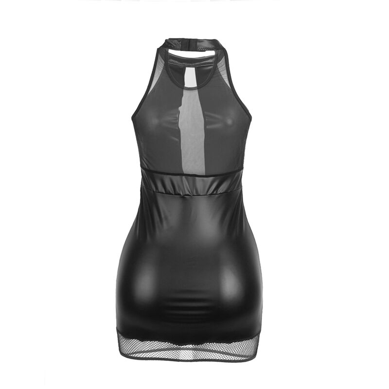 Robe dos nu noire en cuir PU et maille transparente — SUBBLIME DRESSES