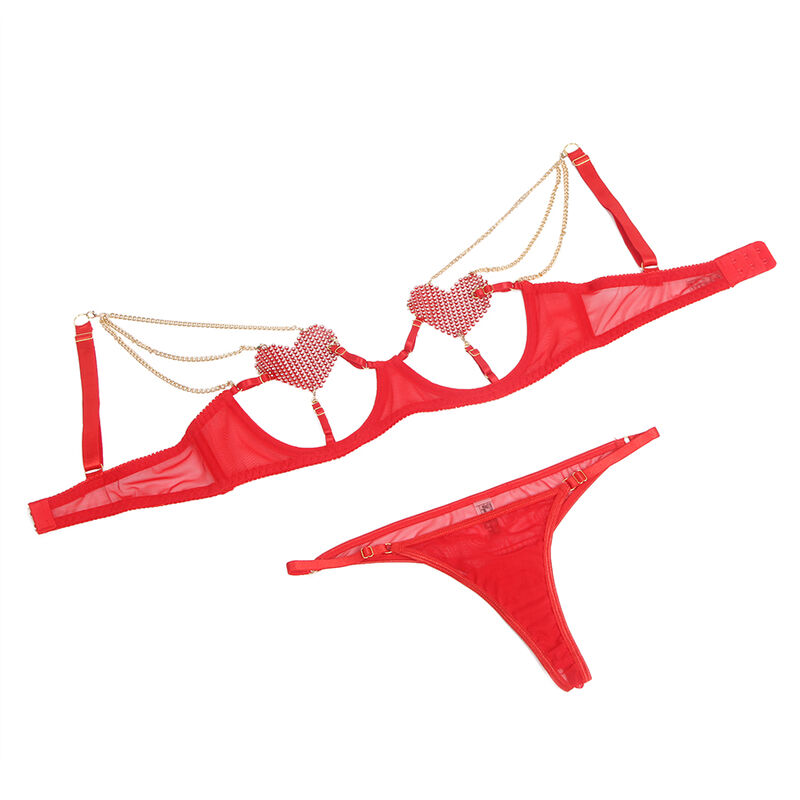 Ensemble lingerie maille rouge chaînes cœur — SUBBLIME SETS