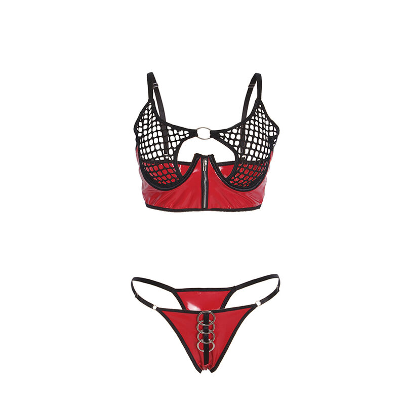 Ensemble soutien-gorge en similicuir verni rouge avec fermeture éclair — SUBBLIME SETS