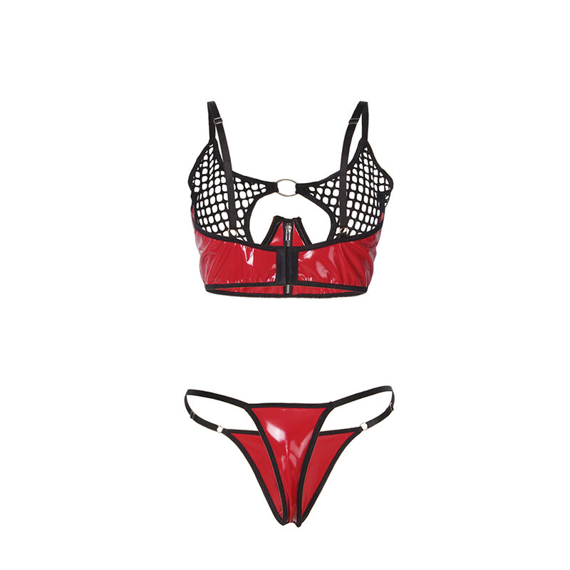 Ensemble soutien-gorge à fermeture éclair en cuir verni rouge — SUBBLIME SETS