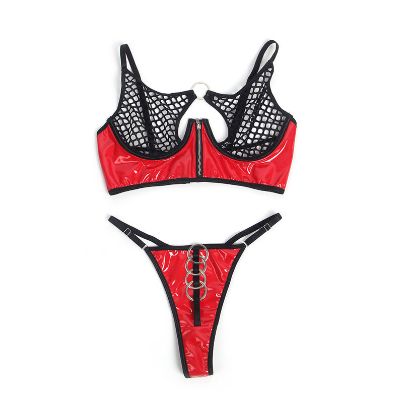Ensemble soutien-gorge à fermeture éclair en cuir verni rouge — SUBBLIME SETS