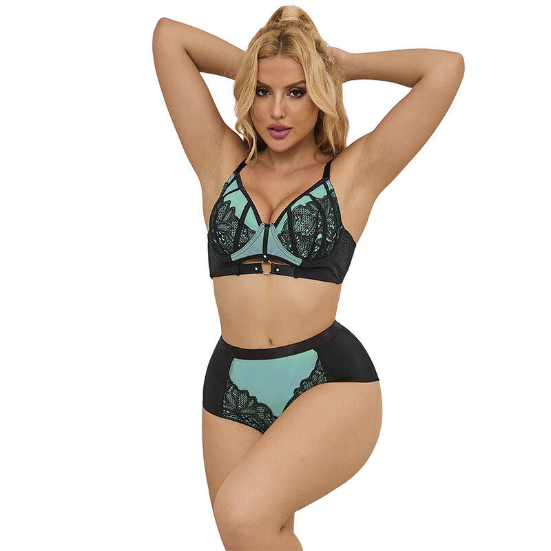 Ensemble lingerie push-up dentelle et résille verte — SUBBLIME SETS